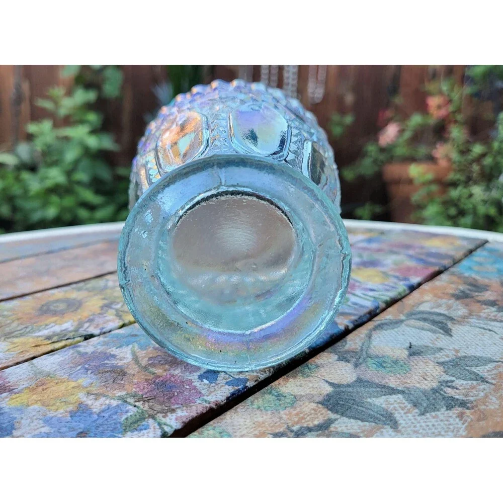 Vintage Imperial Ice Blue Carnival Glass Diamond Panel Toothpick Holder - 1970s